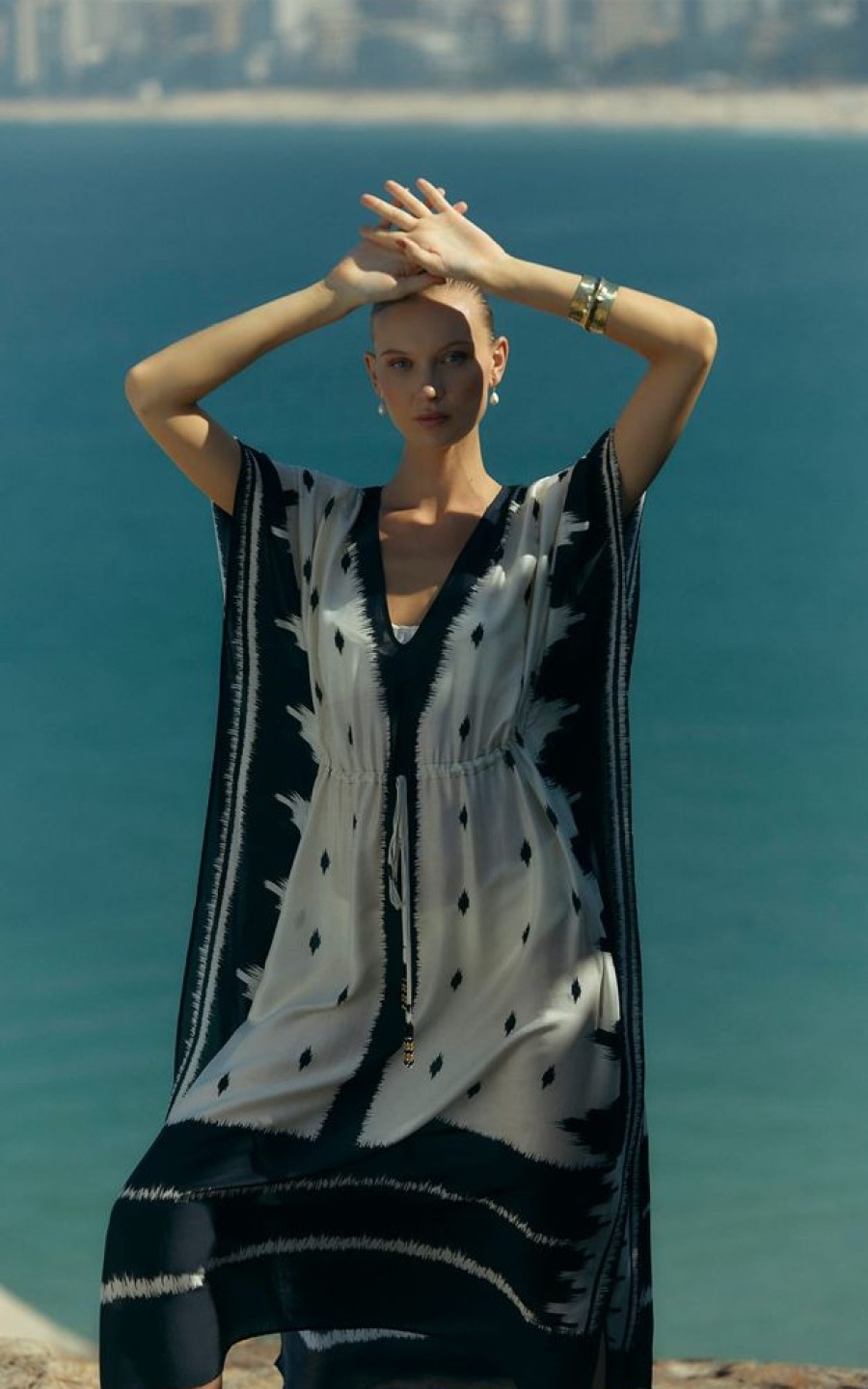 Roupas Lenny Niemeyer | Kaftan Franzido Ikat Preto