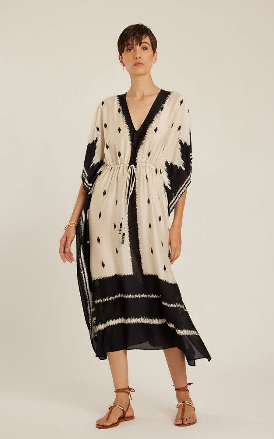 Roupas Lenny Niemeyer | Kaftan Franzido Ikat Preto