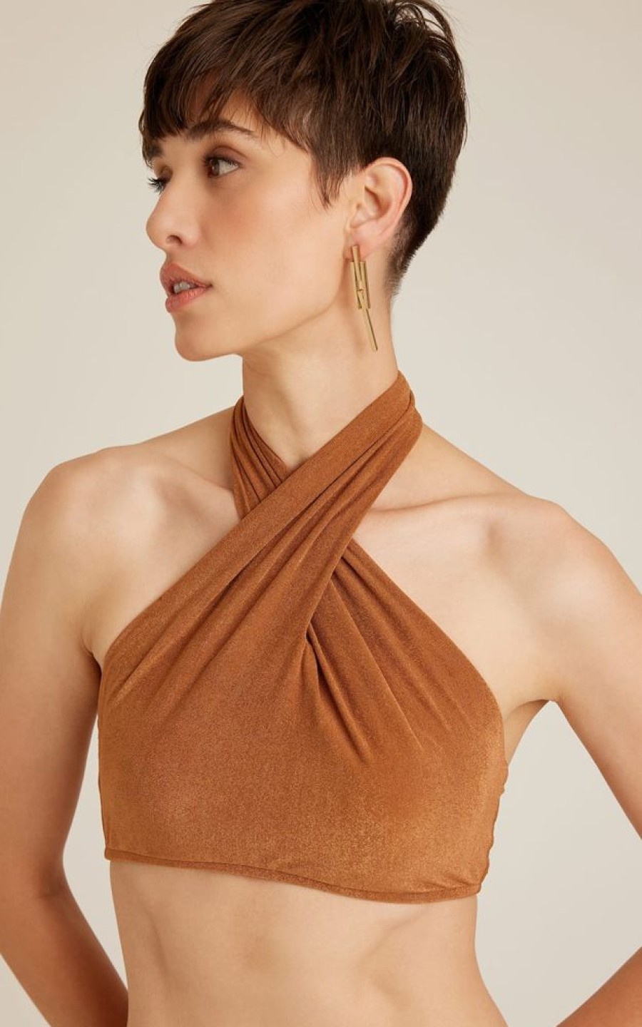 Biquinis Lenny Niemeyer | Top Cruzado Bronze E Calca Basica Fina Bronze