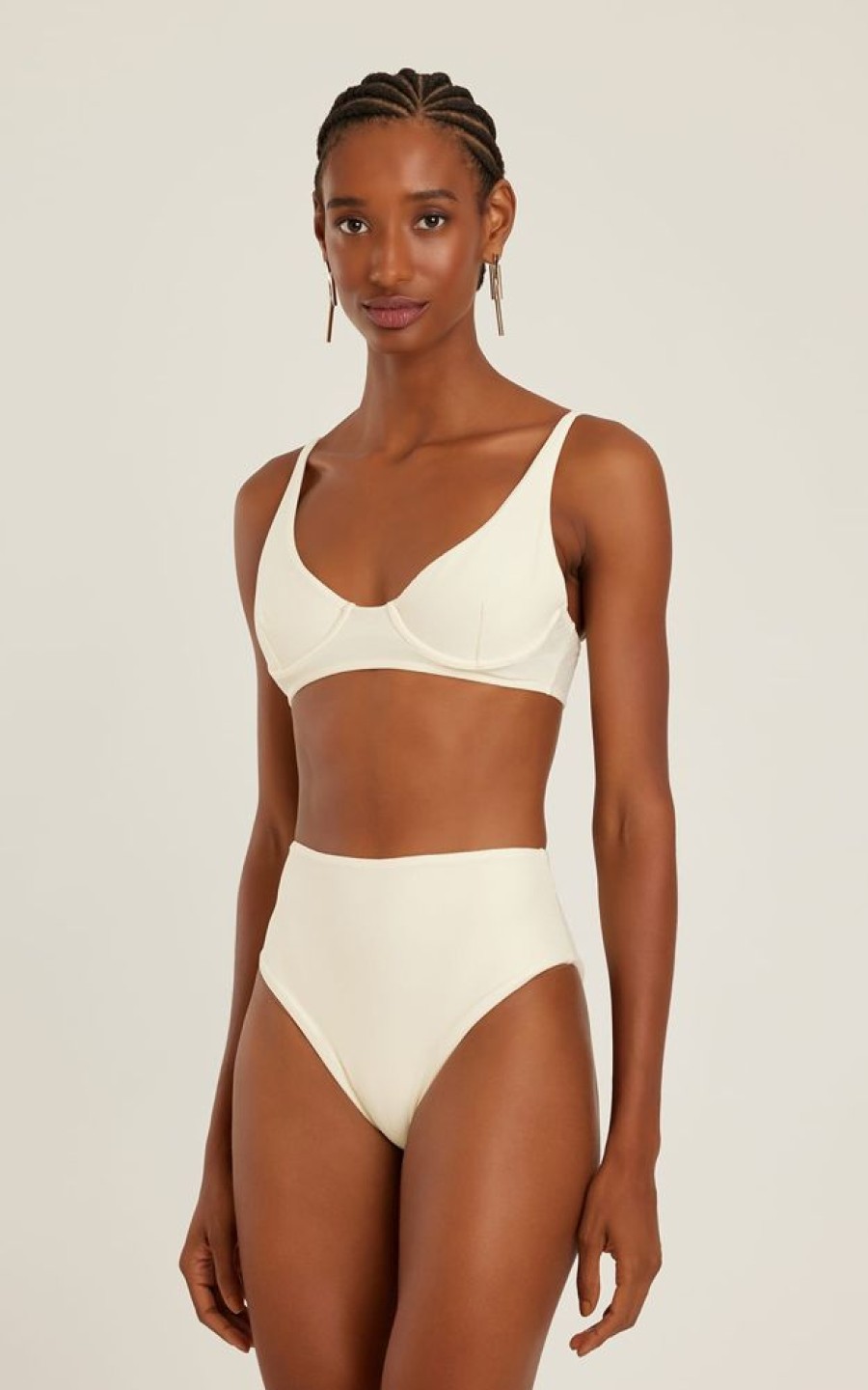 Biquinis Lenny Niemeyer | Sutia Meia Taca Alongado Off White E Calca Alta Cava Off White