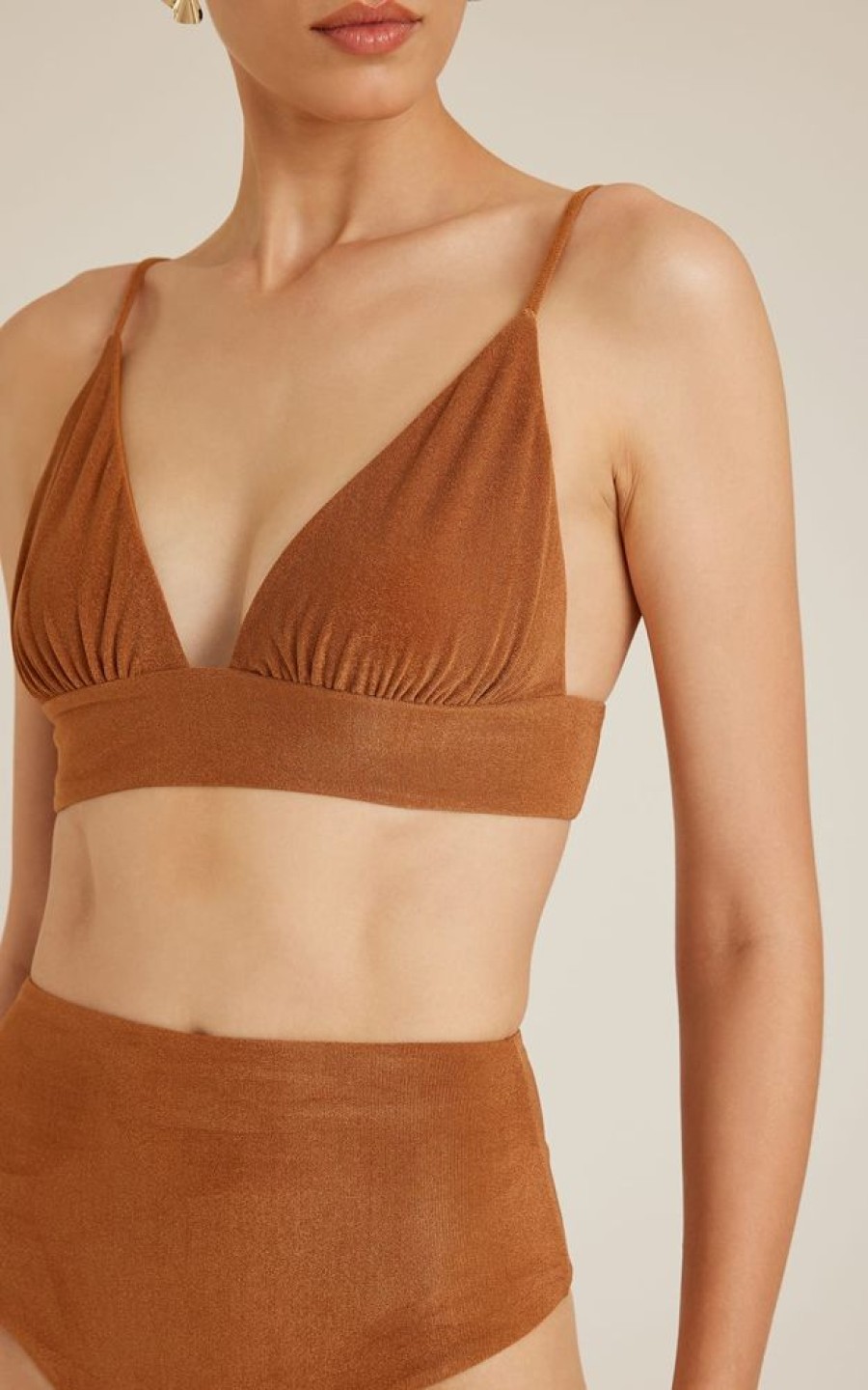 Biquinis Lenny Niemeyer | Top Triangulo Pala Bronze E Calca Hot Pants Cava Bronze