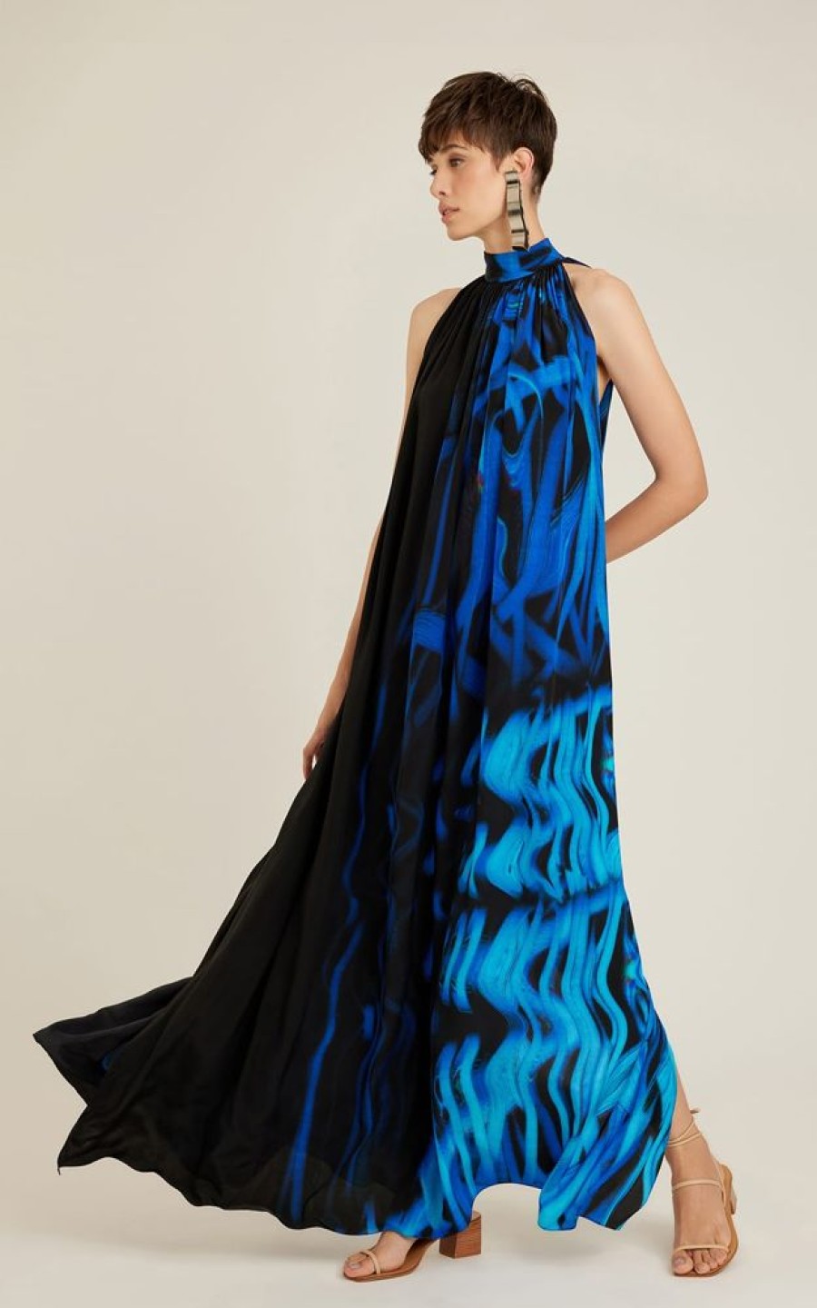 Roupas Lenny Niemeyer | Vestido Gola Alta Seda Trama