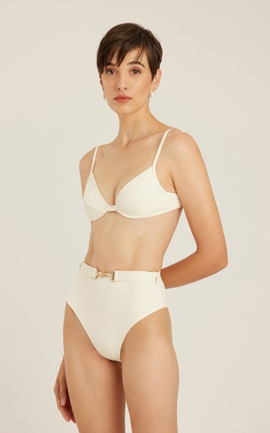 Biquinis Lenny Niemeyer | Sutia Meia Taca Classico Off White Calca Alta Cinto Off White
