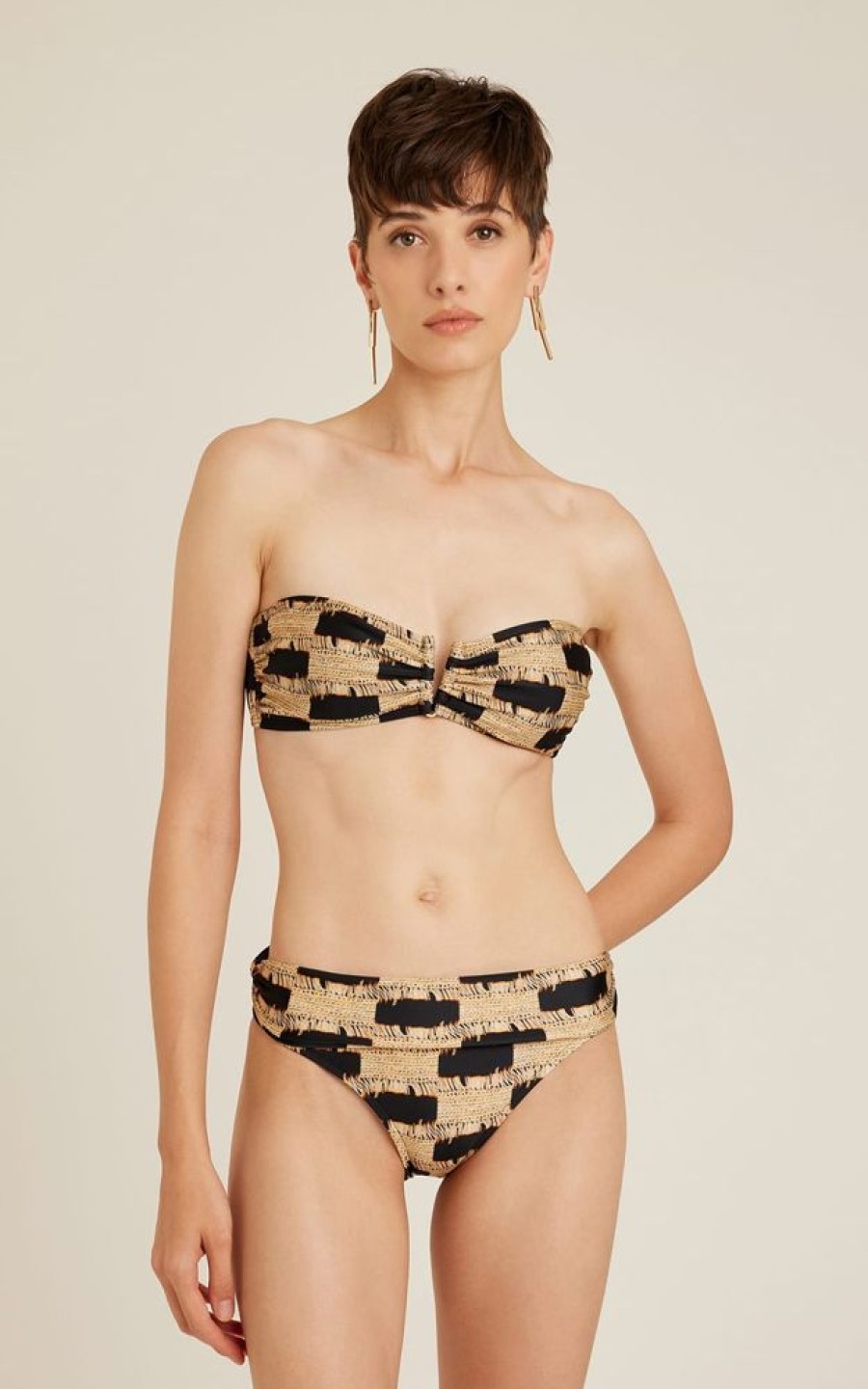 Biquinis Lenny Niemeyer | Top Bandeau V Recycled Burity E Calca Hot Pants Drapeada Recycled