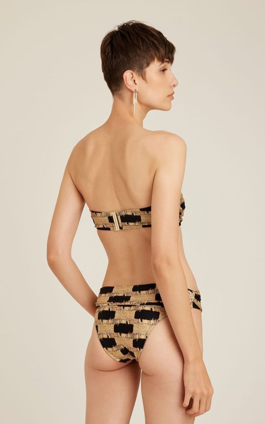Biquinis Lenny Niemeyer | Top Bandeau V Recycled Burity E Calca Hot Pants Drapeada Recycled