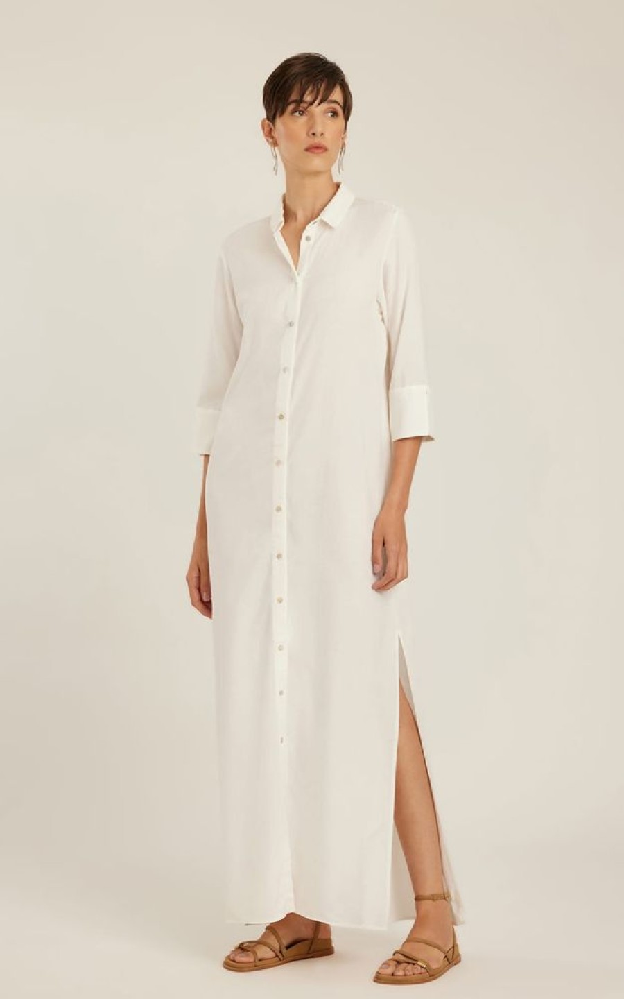 Biowear Lenny Niemeyer | Chemisier Longo Fenda Laterais Off White