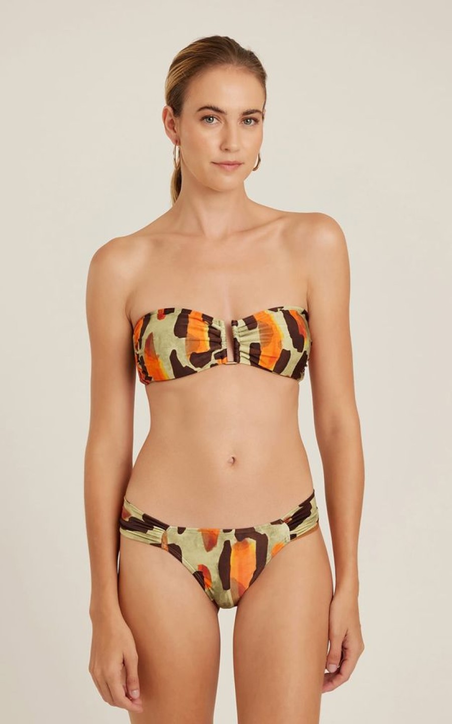 Biquinis Lenny Niemeyer | Sutia Bandeau Rita Caju E Calca Drapeada Caju