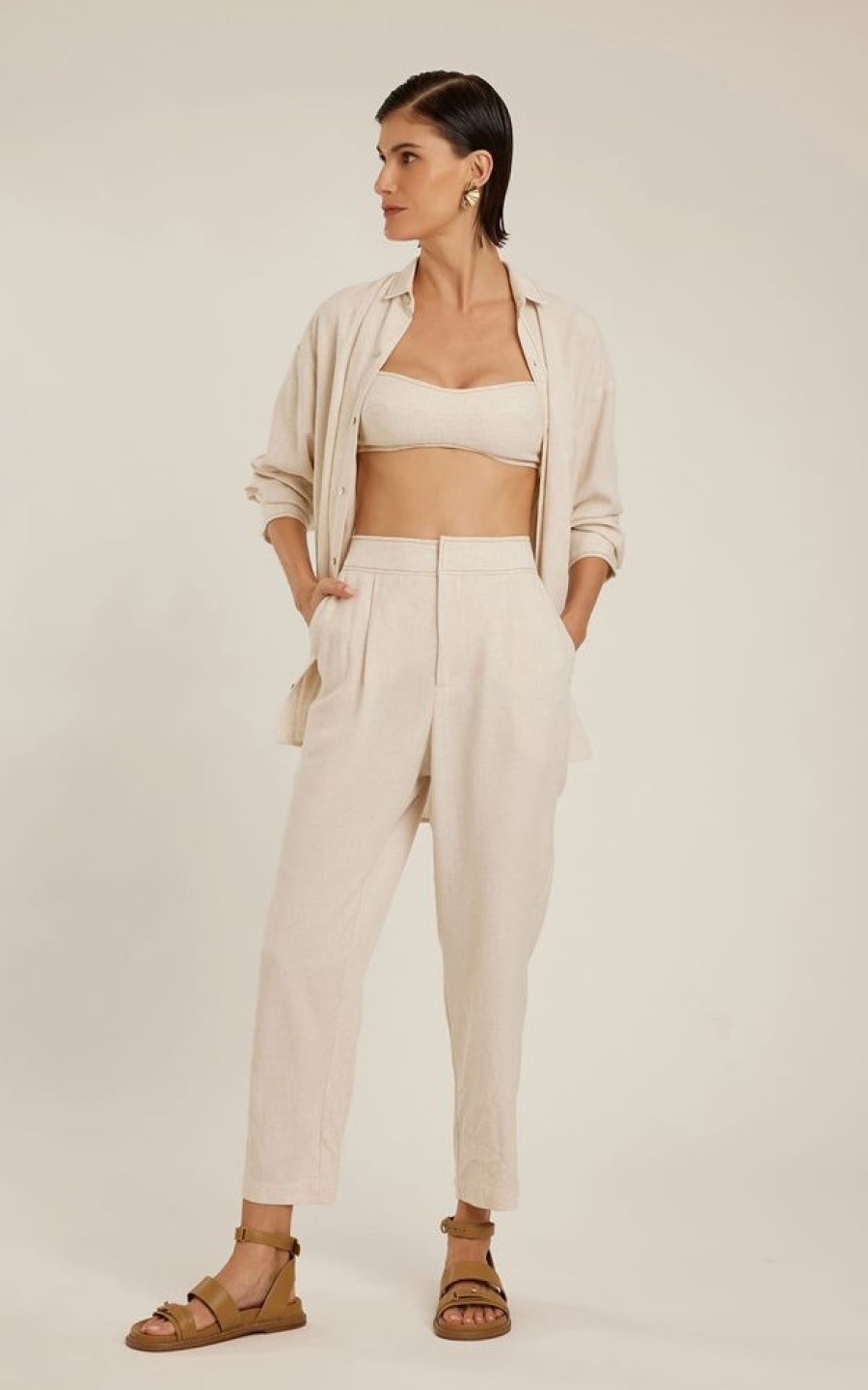 Roupas Lenny Niemeyer | Calca Alfaiataria Cos Largo Natural