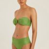Biquinis Lenny Niemeyer | Sutia Bandeau Geometrico Matcha E Calca Alta Basica Matcha