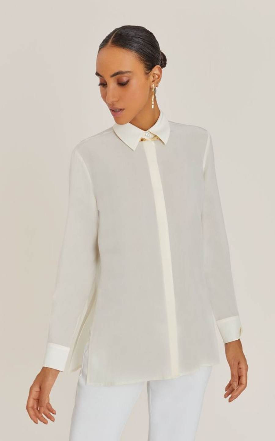 Biowear Lenny Niemeyer | Camisa Fenda Lateral De Seda Off White