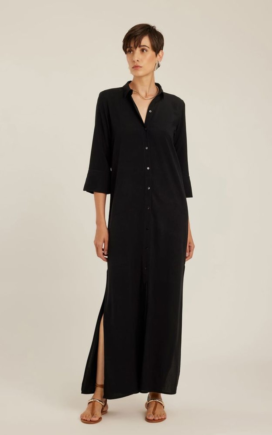 Biowear Lenny Niemeyer | Chemisier Longo Fenda Laterais Preto